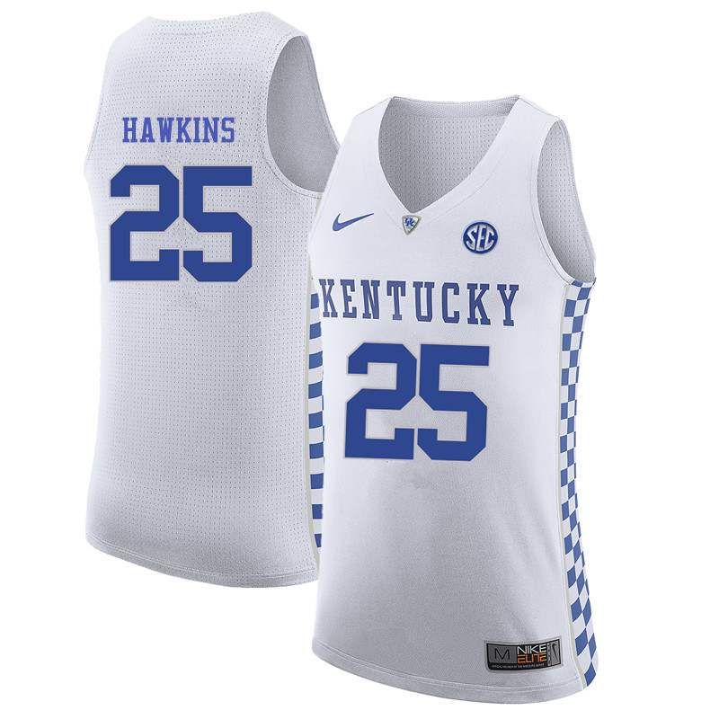 Men Kentucky Wildcats #25 Dominique Hawkins College Basketball Jerseys-White - Click Image to Close